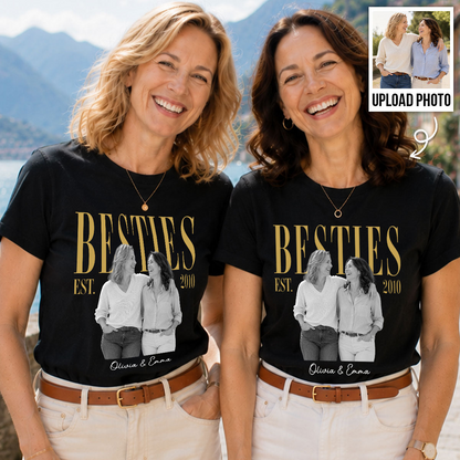 Vintage Retro Besties Best Friends Upload Photo - Personalized Shirt - Birthday Gift For Best Friends, Matching Friends Group T-shirt