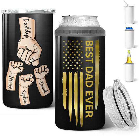 Best Dad Papa Ever Fist Bumps Vector Nation Flag Gift For Husband Father Figures Personalized 4 In 1 Can Cooler