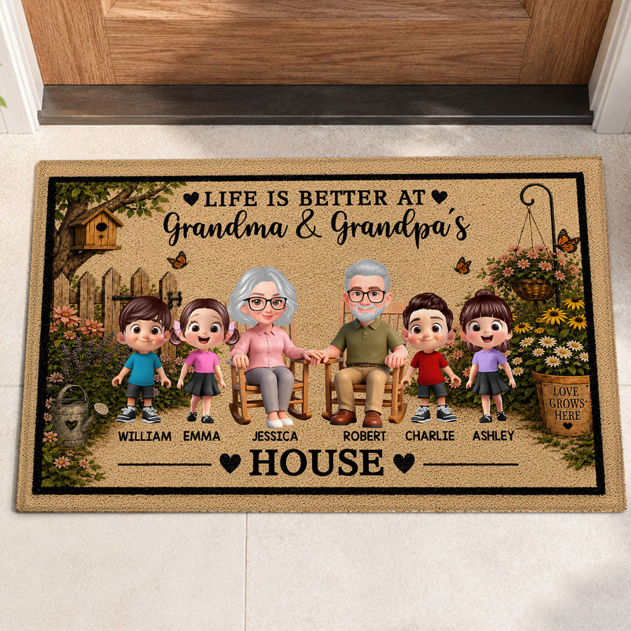 Life Is Better At Grandpa Grandma House - Personalized Doormat - Gift For Grandparents, Spring Summer Decoration