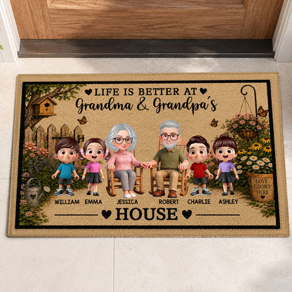 Life Is Better At Grandpa Grandma House - Personalized Doormat - Gift For Grandparents, Spring Summer Decoration
