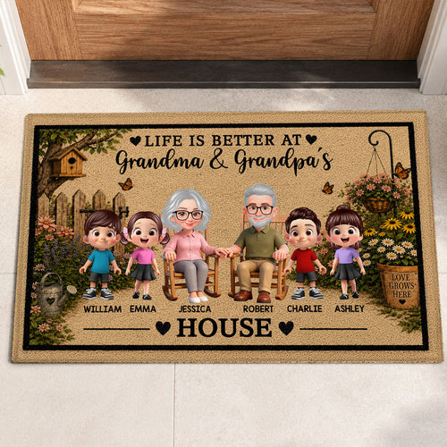 Life Is Better At Grandpa Grandma House - Personalized Doormat - Gift For Grandparents, Spring Summer Decoration