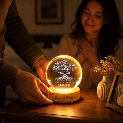 Wedding Anniversary Tree of Life - Personalized Crystal Ball LED Night Light - Heartfelt Gift for Her, Gift for Him
