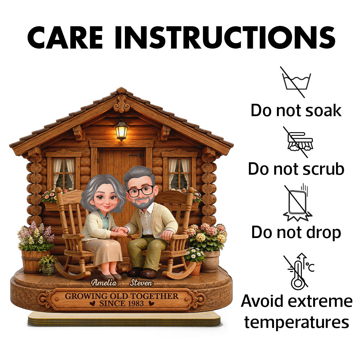 Eternal Love Couple Growing Old Together Cabin Wood House - Personalized Wooden Plaque - Anniversary Gift For Couple