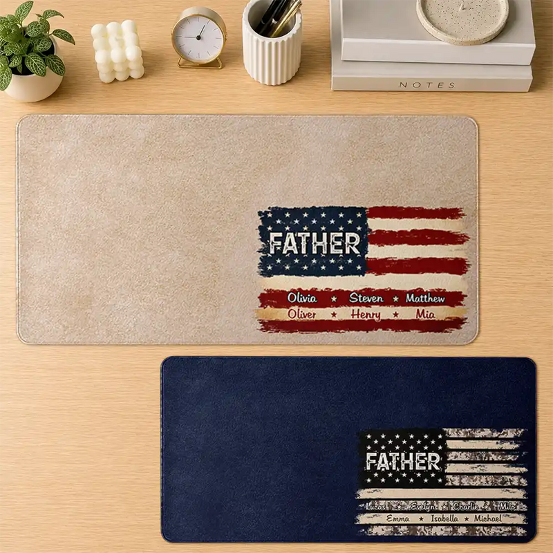 Stars & Stripes US Flag American Dad Grandpa - Personalized Leather Desk Mat