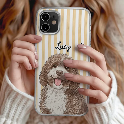 Custom Photo Colored Pencil Sketch Cute Dog Cat Stripe Pattern - Personalized Clear Phone Case