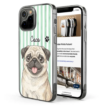 Custom Photo Colored Pencil Sketch Cute Dog Cat Stripe Pattern - Personalized Clear Phone Case