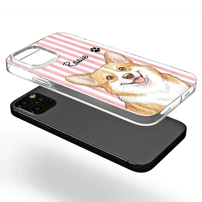 Custom Photo Colored Pencil Sketch Cute Dog Cat Stripe Pattern - Personalized Clear Phone Case