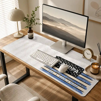 Stars & Stripes US Flag American Dad Grandpa - Personalized Leather Desk Mat
