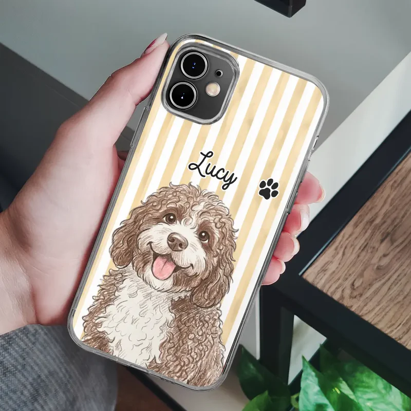 Custom Photo Colored Pencil Sketch Cute Dog Cat Stripe Pattern - Personalized Clear Phone Case