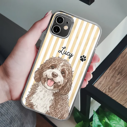 Custom Photo Colored Pencil Sketch Cute Dog Cat Stripe Pattern - Personalized Clear Phone Case