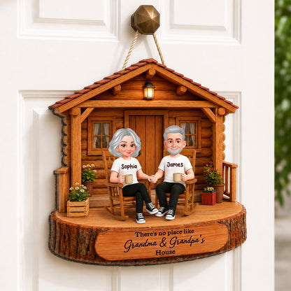 There's No Place Like Grandma Grandpa House 2D Flat - Personalized Door Hanger Sign