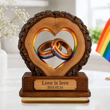 Love is Love LGBTQ+ Couple Anniversary - Personalized Wooden Plaque - Heartfelt Gift for Her, for Him