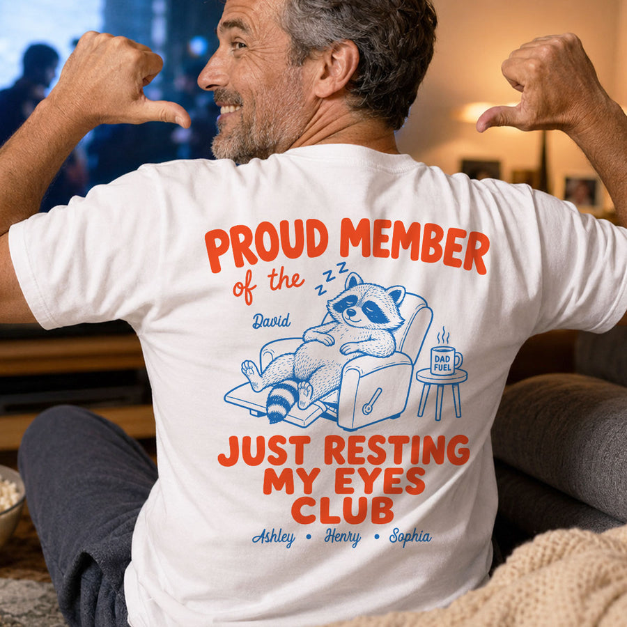 Retro Funny Raccoon Dad - Just Resting My Eyes Club - Personalized Shirt - Father's Day Gift for Dad, Grandpa