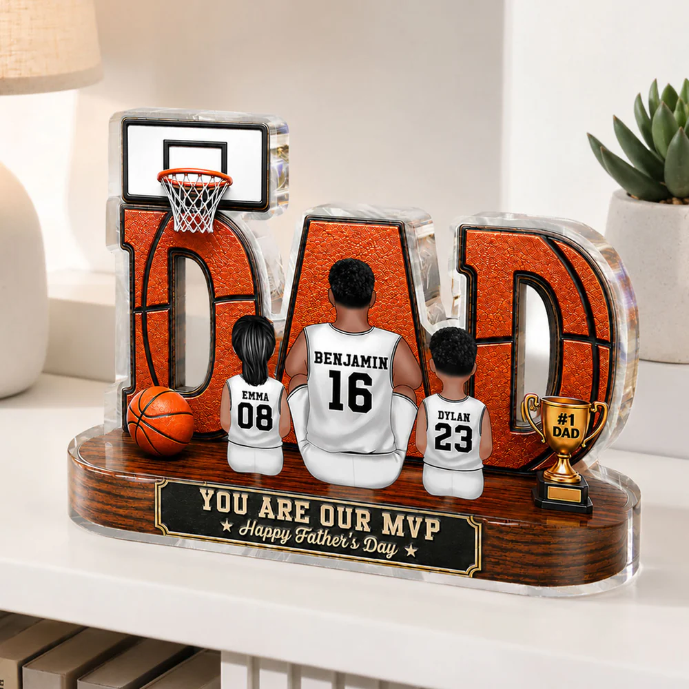 Basketball Dad Legend Daddy's Dream Team 2D Flat Printed- Personalized Acrylic Block Plaque - Father's Day Gift For Dad, Husband, Basketball Fans