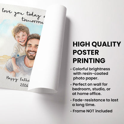 Dad Daughter Son Custom Watercolor Portrait from Photo - Personalized Poster - Father's Day Gift for Him