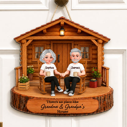 There's No Place Like Grandma Grandpa House 2D Flat - Personalized Door Hanger Sign