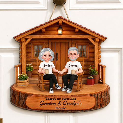 There's No Place Like Grandma Grandpa House 2D Flat - Personalized Door Hanger Sign