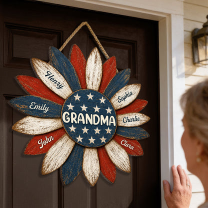 Grandma Nation Flag Sunflower America 250th Anniversary - Personalized Wood Sign - 250 Years Of Freedom, Patriotic Decoration