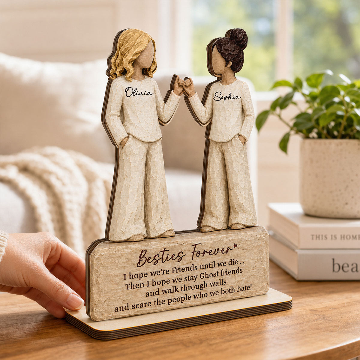 Besties Forever Pinky Promise 2D Flat - Personalized Wooden Plaque - Friendship Keepsake
