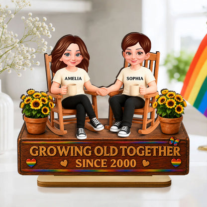 LGBT+ Couple Sitting On Garden - Personalized Wooden Plaque - Gift For Couple, Happy Pride Month