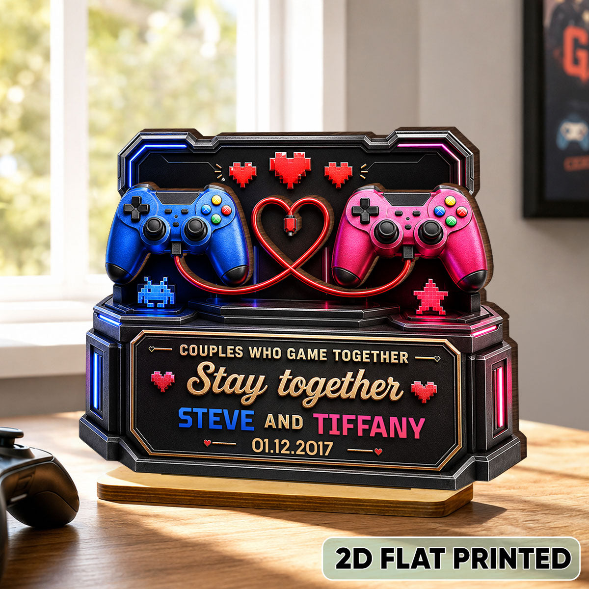 Couples Who Gamer Together Stay Together - Personalized Wooden Plaque - Heartfelt Anniversary Gift for Him, for Her