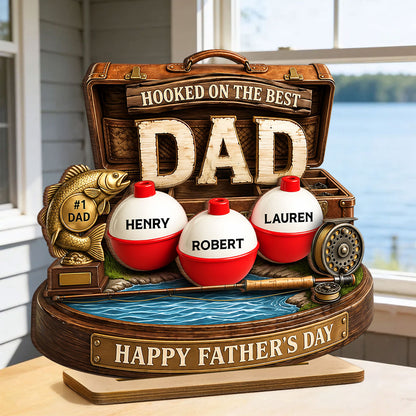 Hooked On The Best Dad Fishing - Personalized Wooden Plaque - Heartfelt Gift For Fishing Dad, Gift For Husband