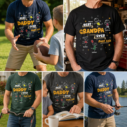 Best Dad Grandpa Ever Ask Cute Stick Kids - Personalized Shirt