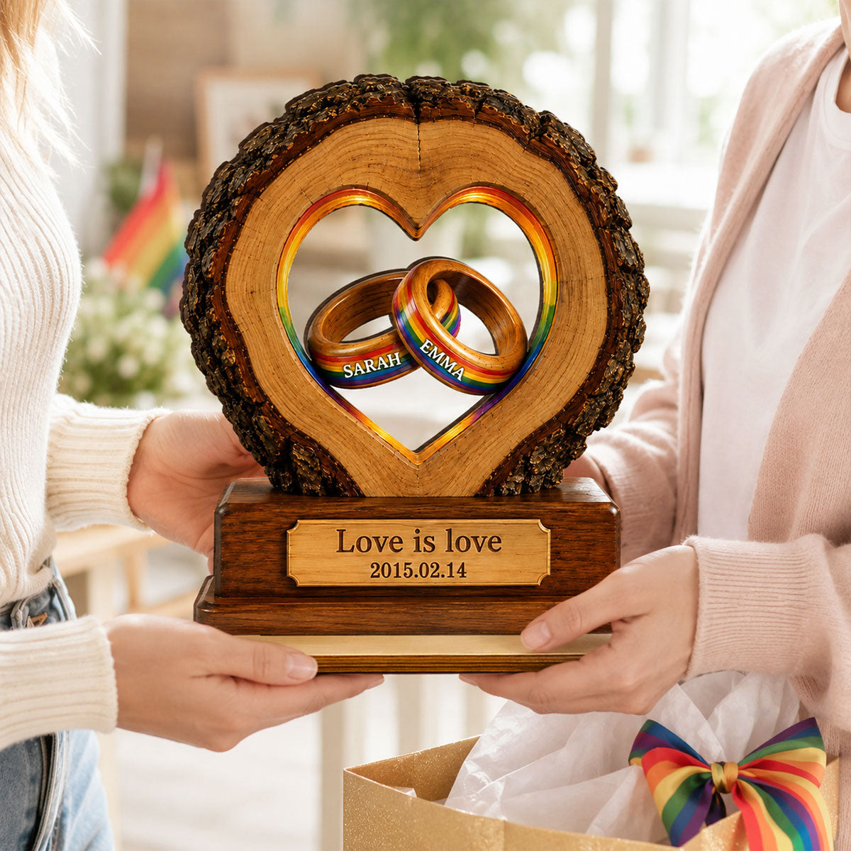 Love is Love LGBTQ+ Couple Anniversary - Personalized Wooden Plaque - Heartfelt Gift for Her, for Him