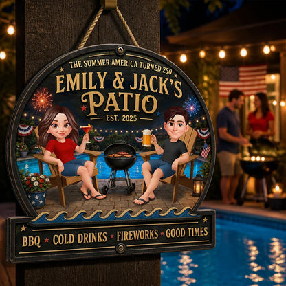 The Summer America Turns 250 Couple Pool & Patio - Personalized Wooden Sign - Summer Decor Gift for Her, for Him
