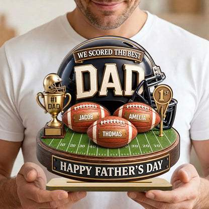We Scored The Best Dad American Football Trophy - Personalized Wooden Plaque - Heartfelt Gift For Football Dad, Gift For Husband