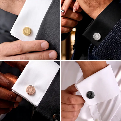 Custom Photo Bold Sketch Wedding Couple Initials - Personalized Circular Cufflinks