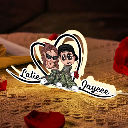Y2K Couple Heart Shape With Names Personalized Light Box, Anniversary Gift, Valentine's Day Gift for Him for Her