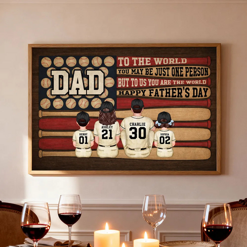 Baseball Nation Flag Dad Us You Are The World - Personalized Poster - Father's Day Gift For Baseball Dad