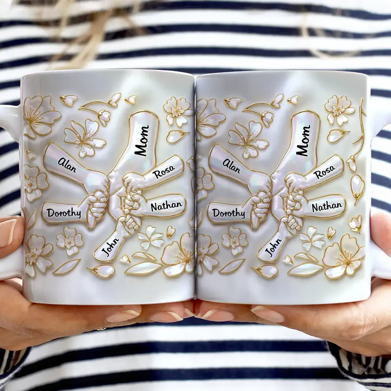 Hand In Hand Mom Grandma Nacre Effect 3D Inflated Effect Printed - Personalized White Edge-to-Edge Mug