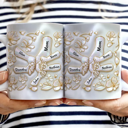 Hand In Hand Mom Grandma Nacre Effect 3D Inflated Effect Printed - Personalized White Edge-to-Edge Mug