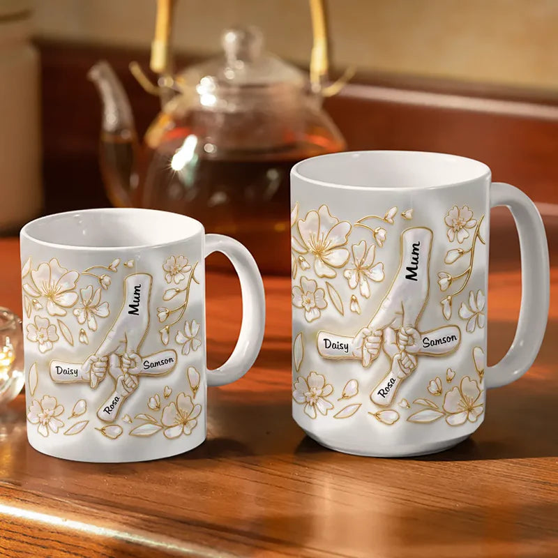 Hand In Hand Mom Grandma Nacre Effect 3D Inflated Effect Printed - Personalized White Edge-to-Edge Mug