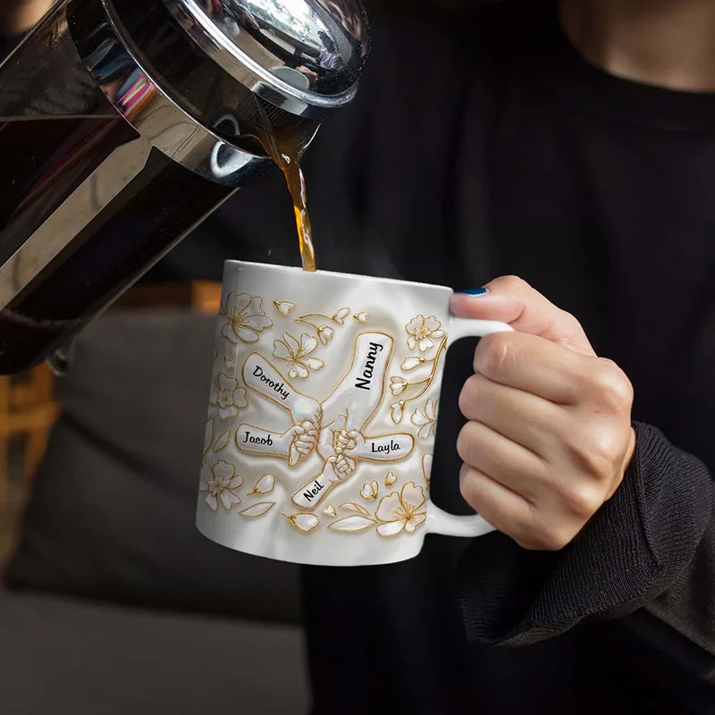 Hand In Hand Mom Grandma Nacre Effect 3D Inflated Effect Printed - Personalized White Edge-to-Edge Mug