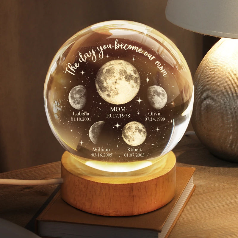 Moon Phase We Love You To The Moon And Back - Personalized Crystal Globe Lamp