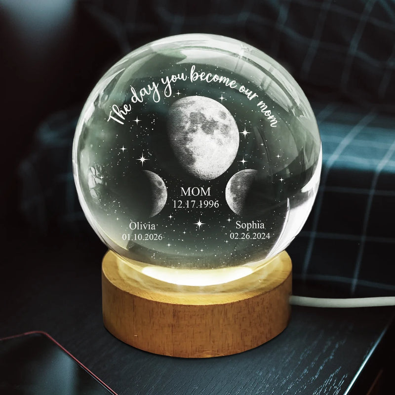 Moon Phase We Love You To The Moon And Back - Personalized Crystal Globe Lamp