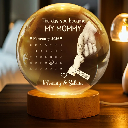 Calendar Our First Mother's Day Father's Day The Day You Became My Mom Dad - Personalized Crystal Globe Lamp