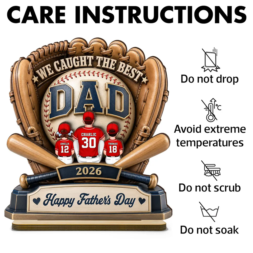 Dad's Greatest Catch Baseball - Personalized Wooden Plaque - Father's Day Gift For Dad, Husband