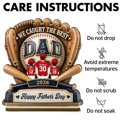 Dad's Greatest Catch Baseball - Personalized Wooden Plaque - Father's Day Gift For Dad, Husband