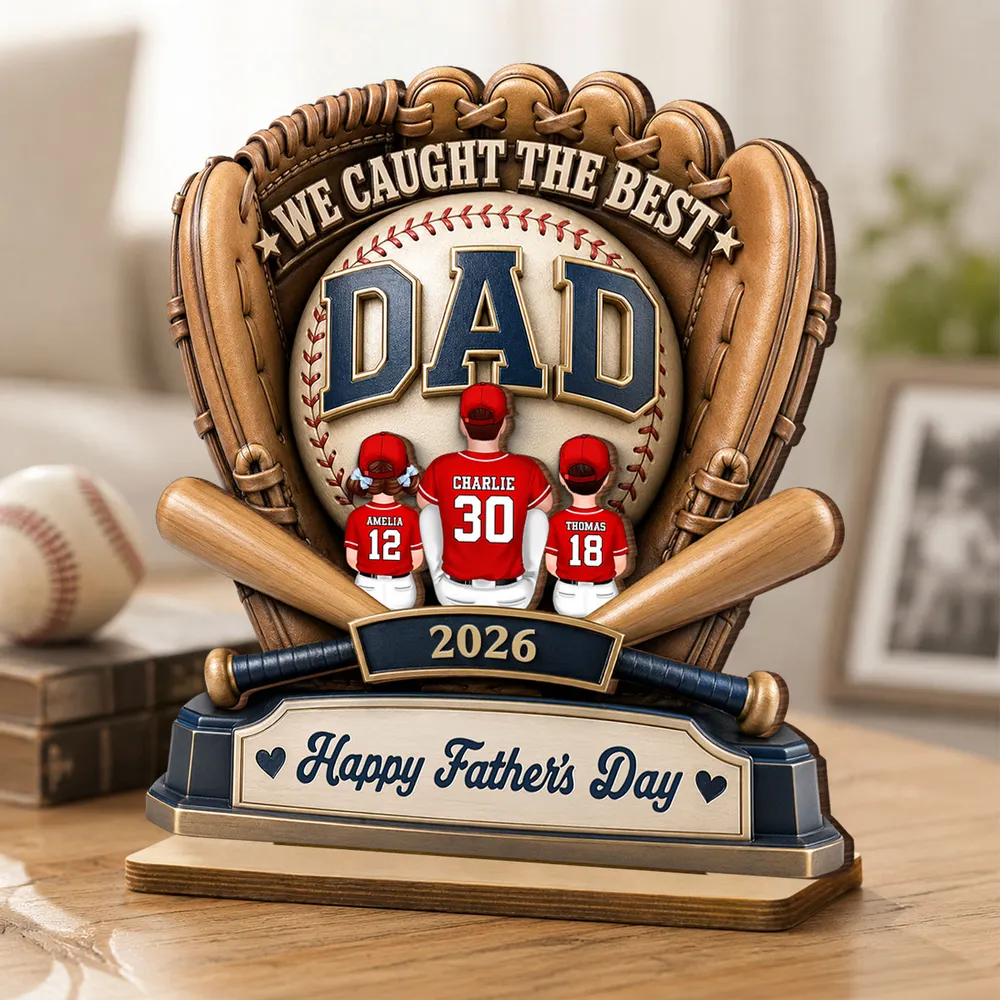 Dad's Greatest Catch Baseball - Personalized Wooden Plaque - Father's Day Gift For Dad, Husband