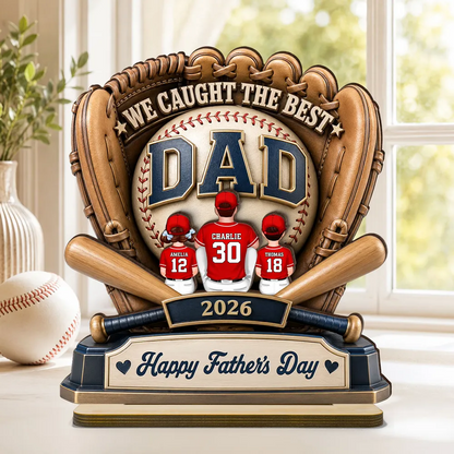 Dad's Greatest Catch Baseball - Personalized Wooden Plaque - Father's Day Gift For Dad, Husband