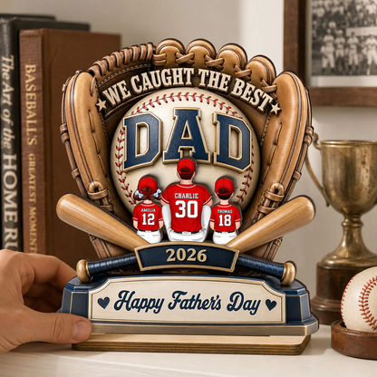 Dad's Greatest Catch Baseball - Personalized Wooden Plaque - Father's Day Gift For Dad, Husband