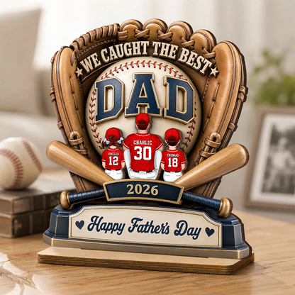 Dad's Greatest Catch Baseball - Personalized Wooden Plaque - Father's Day Gift For Dad, Husband