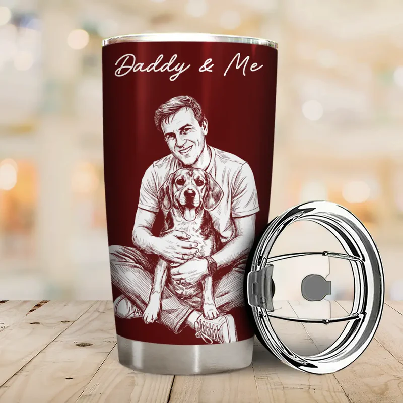 Custom Photo White Pencil Sketch Art Best Dad Ever I Love You - Personalized Tumbler