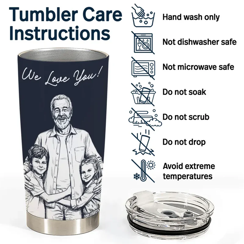 Custom Photo White Pencil Sketch Art Best Dad Ever I Love You - Personalized Tumbler