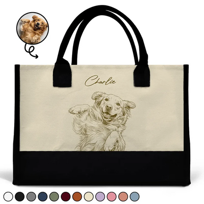 Custom Photo Pencil Sketch Besties Family Pet Funny Portrait - Personalized Canvas Tote Bag