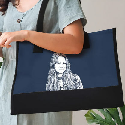 Custom Photo Pencil Sketch Besties Family Pet Funny Portrait - Personalized Canvas Tote Bag